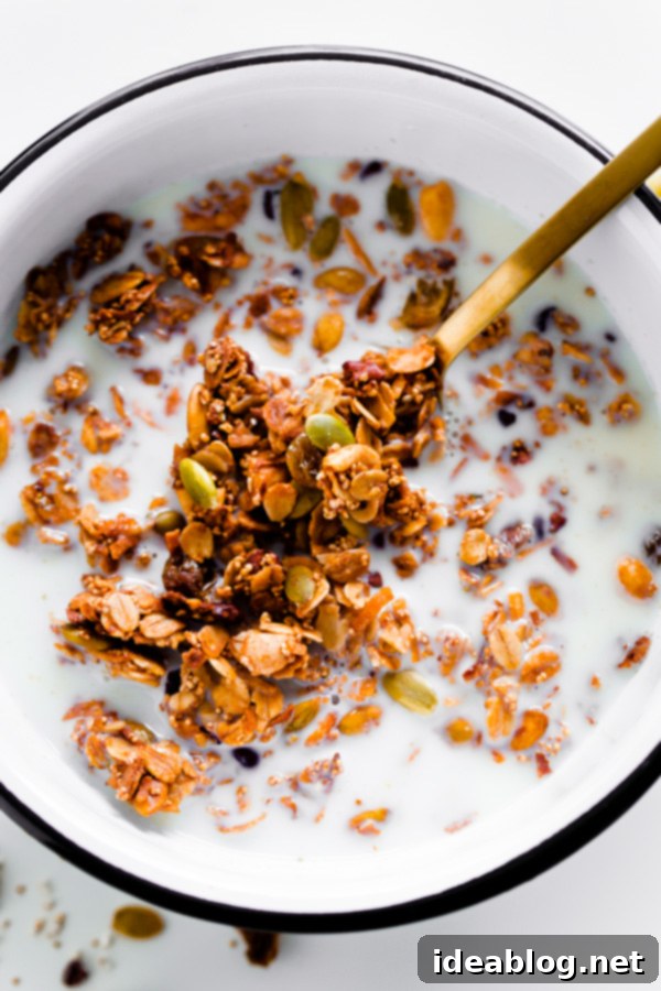 Mexican Granola with Cocao Nibs and Pumpkin Seeds. A salty and sweet healthy granola! Mexican Granola with Milk