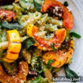 Walnut Sage Pesto Pasta with Roasted Delicata Squash – A beautiful vegetarian fall meal.