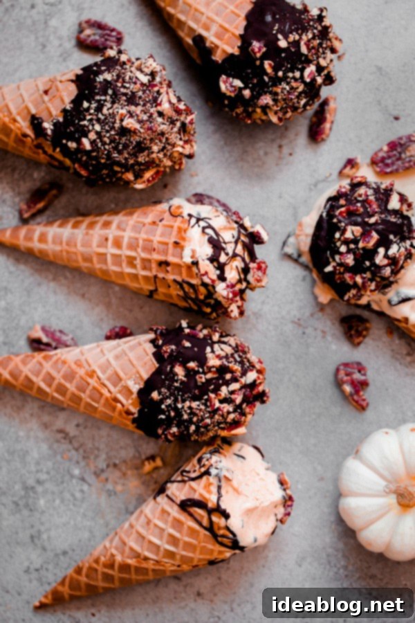Spiced Pumpkin Drumsticks with Chocolate Pecan Crunch 8 Pumpkin Ice Cream Drumsticks with Chocolate and Candied Pecans