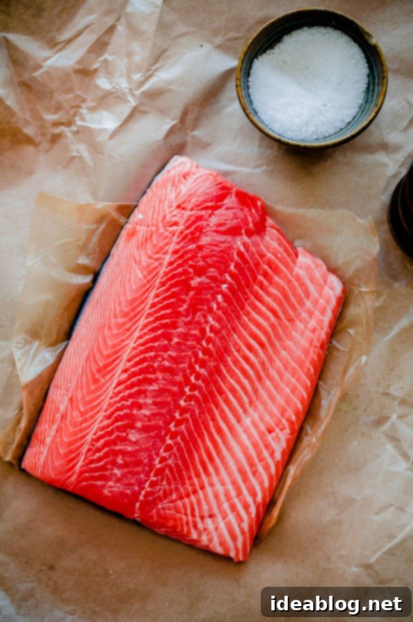 Preparing Salmon for its Chermoula Herb Crust Fresh Salmon Fillet Ready for Chermoula Application