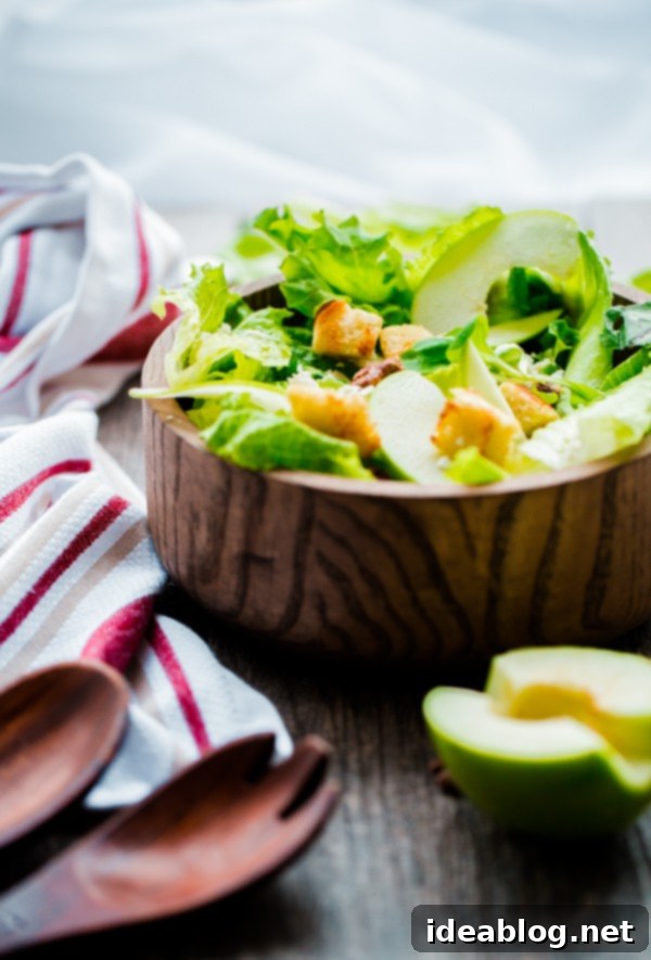 Sweet and Savory Apple Feta Pecan Salad with Sourdough Croutons 5 Bowl of Apple Feta and Candied Pecan Salad, freshly tossed