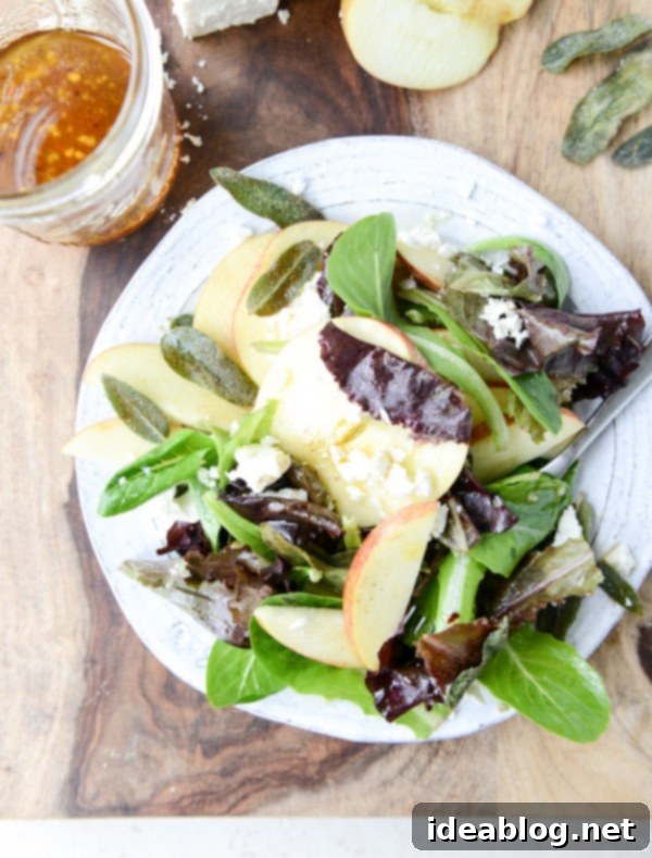 12 Soul-Satisfying Autumn Salads 7 Honeycrisp Salad with Crispy Sage and Maple Vinaigrette - a sweet and savory fall salad with aromatic sage.