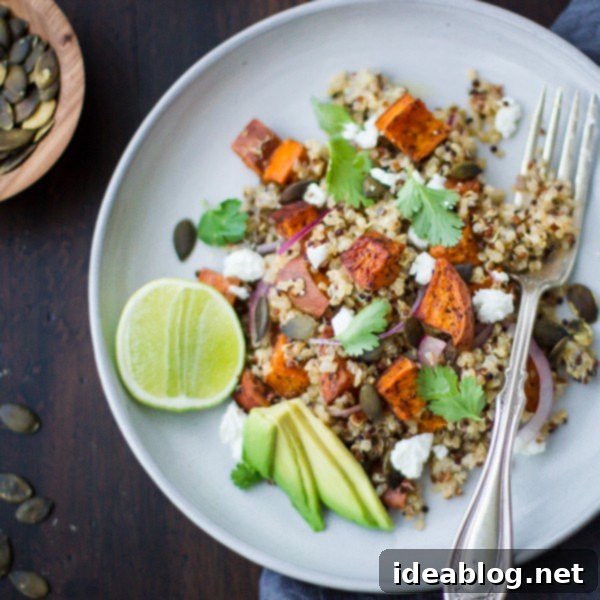 12 Soul-Satisfying Autumn Salads 9 Roasted Sweet Potato and Quinoa Salad with Chile and Lime - a delightful sweet and spicy fall salad.