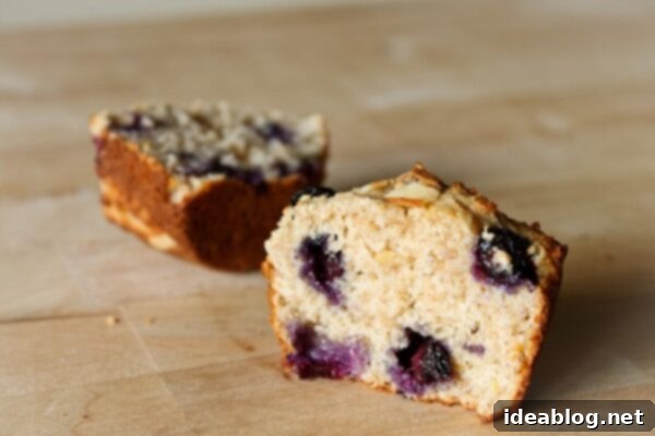 Golden Blueberry Almond Muffins 2 Freshly baked blueberry almond muffins, golden brown with sliced almonds on top
