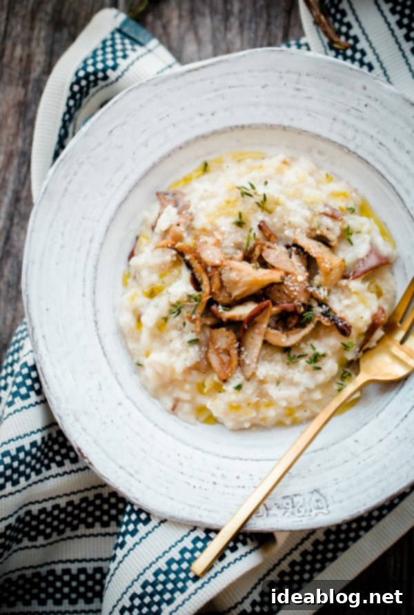 Effortless No-Stir Mushroom Risotto 5 Close-up of creamy Easy No Stir Mushroom Risotto