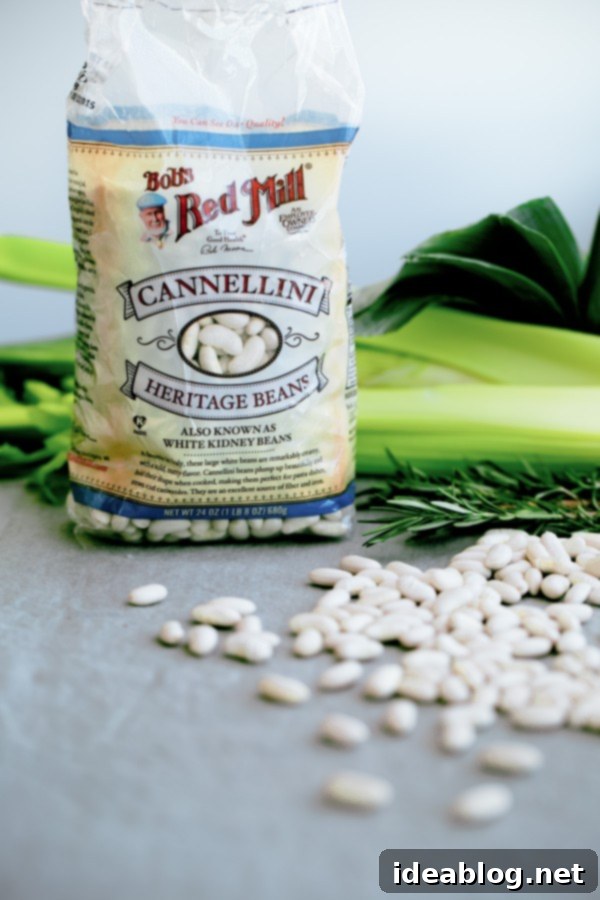 Slow Cooker Cannellini Bean Soup - this EASY crockpot white bean soup is made with dried cannellini beans, fresh rosemary, and other easy to grab ingredients! It comes together quickly and is healthy, filling, and delicious! #cannellini #soup #crockpot #slowcooker #soup #healthy #glutenfree Cannellini Bean Soup Ingredients