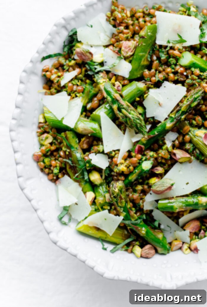 Roasted Asparagus Wheat Berry Salad with Zesty Arugula Pistachio Pesto 2 Roasted asparagus wheat berry salad with arugula pistachio pesto