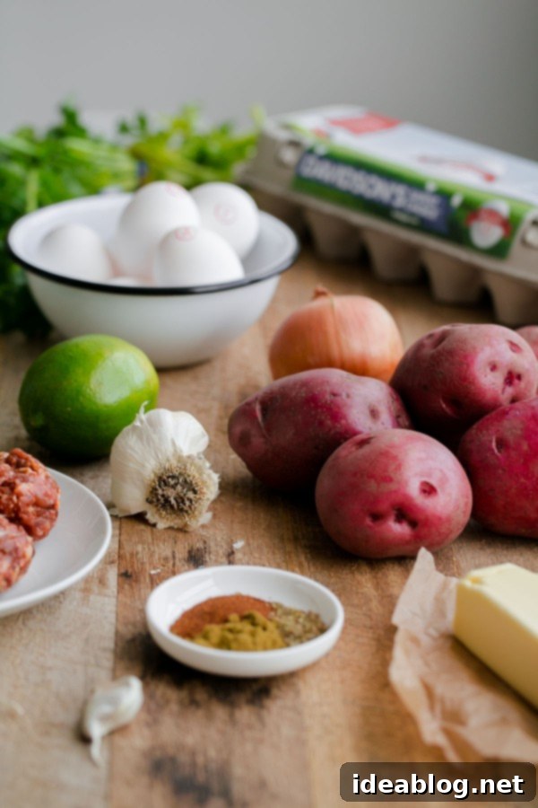 Crispy Chorizo Hash Benedict with Zesty Cilantro Hollandaise 3 Chorizo and Potato Hash Ingredients