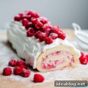 Raspberry Ripple Roll 2 Raspberry Roll Cake. Vanilla sponge cake filled with fresh raspberries and whipped cream!