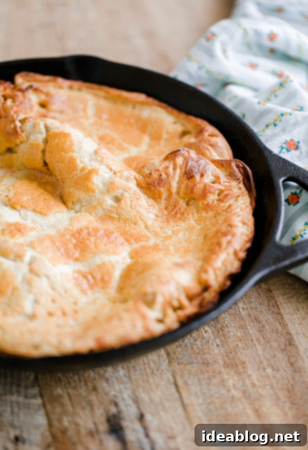 Hearty Whole Grain Gluten-Free Dutch Baby for a naturally healthy breakfast Close-up of a Whole Grain Gluten-Free Dutch Baby ready to be cut into wedges and served