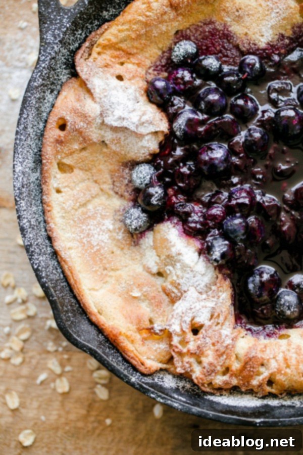 Perfectly Baked Gluten-Free Dutch Baby Pancake with Oats Beautifully puffed Gluten-Free Dutch Baby fresh from the oven, golden brown and impressive