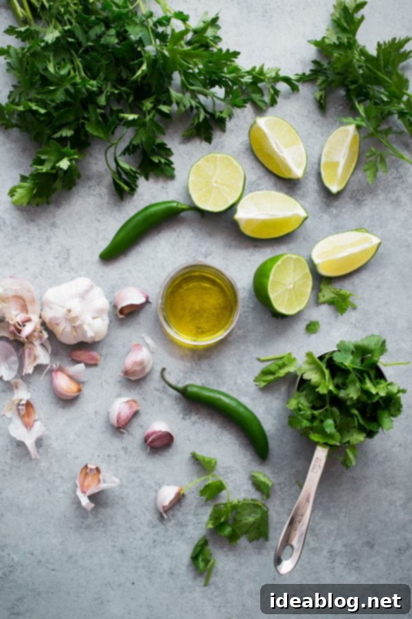 The fresh and vibrant ingredients for this spicy, zesty, and herby green chile adobo sauce. Green Chile Adobo Sauce Ingredients