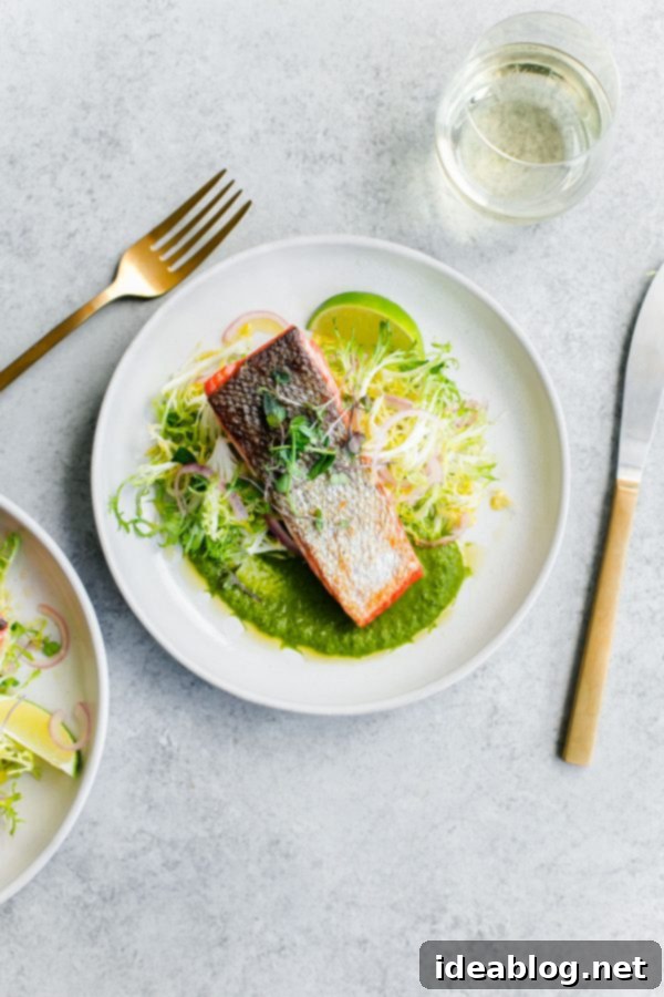 Sockeye Seared with Green Chile Adobo and Zesty Frisée 4 Crispy seared sockeye salmon with green chile adobo sauce and a simple frisée salad. This elegant, healthy main course can be prepared in less than 45 minutes!