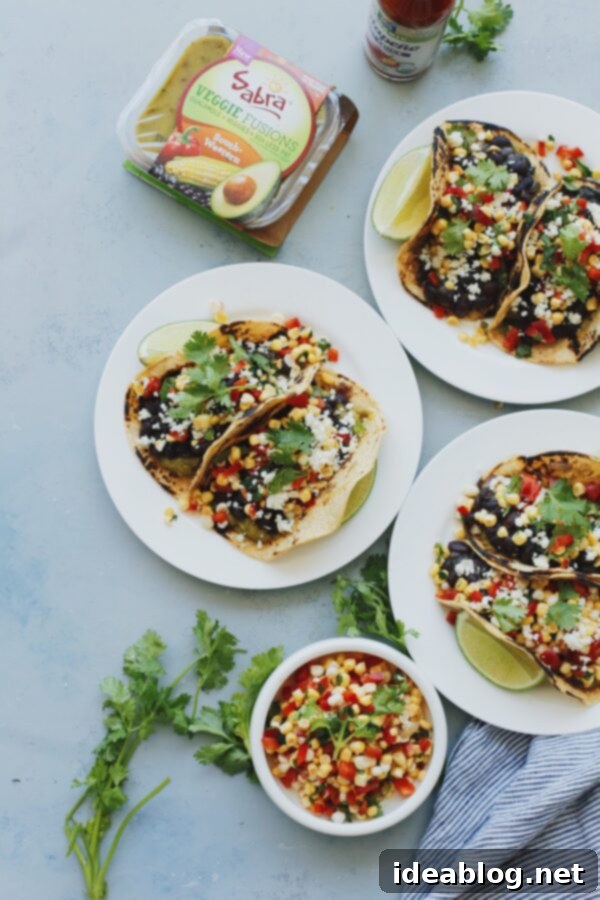 Zesty Southwestern Black Bean Tacos 2 Southwestern Black Bean Tacos. These vegetarian tacos are topped with a fresh corn salsa!