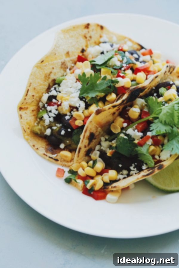 Zesty Southwestern Black Bean Tacos 6 Southwestern Black Bean Tacos. These vegetarian tacos are topped with a fresh corn salsa!