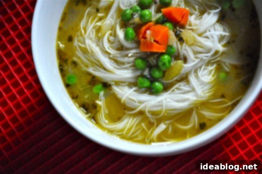 Comforting Chicken Rice Noodle Soup 8 Faux Chicken Rice-Noodle Soup