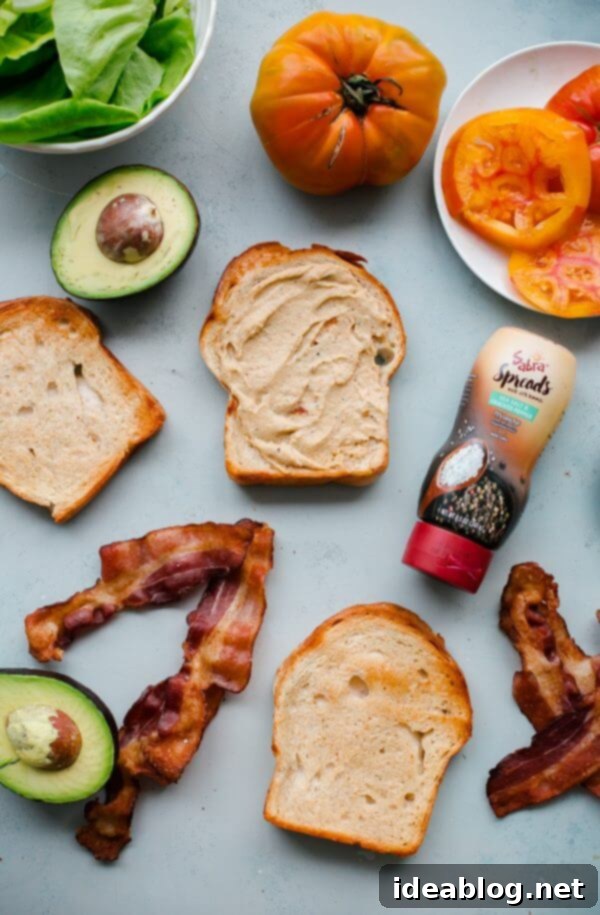 Golden State Hummus BLT 3 Fresh Ingredients for a California BLT Sandwich with Hummus and Avocado