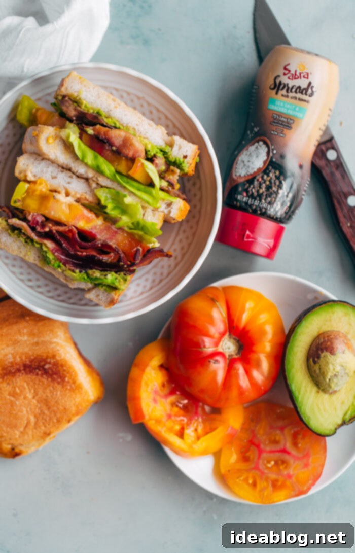 Golden State Hummus BLT 5 Finished California BLT Sandwich with Hummus and Avocado, ready to eat