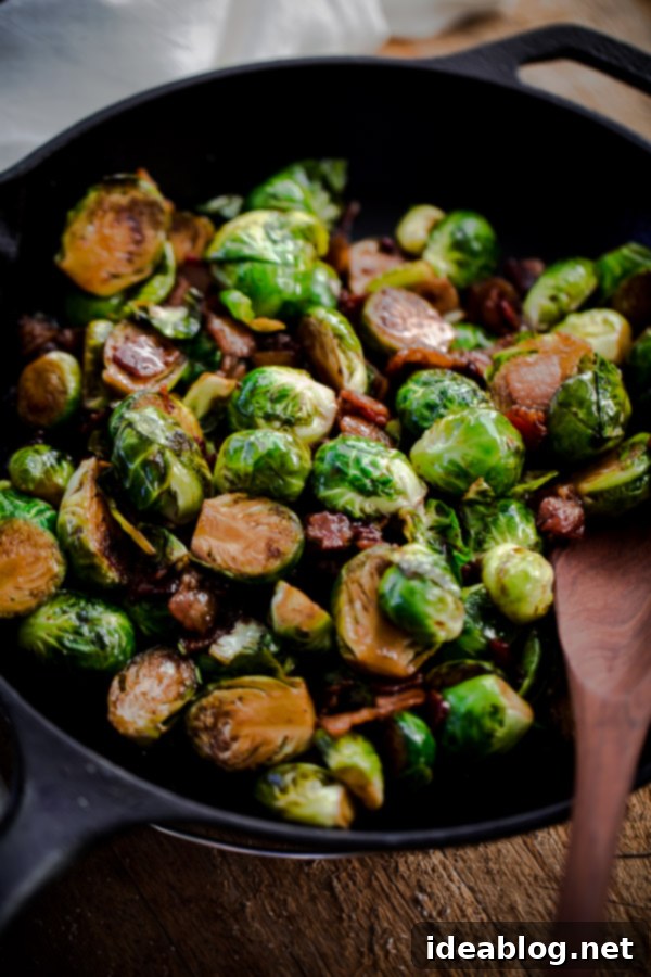 Caramelized Maple Bacon Brussels Sprouts 2 Caramelized Maple Bacon Brussels Sprouts. A vibrant side dish with crispy bacon, sweet maple syrup, and tangy balsamic vinegar, perfect for holidays and family dinners.