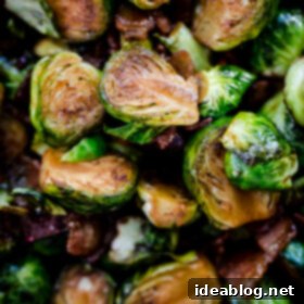 Caramelized Maple Bacon Brussels Sprouts 8 Maple Bacon Brussels Sprouts recipe image: Sweet and salty Brussels sprouts side dish with crispy bacon, balsamic vinegar, and maple syrup!