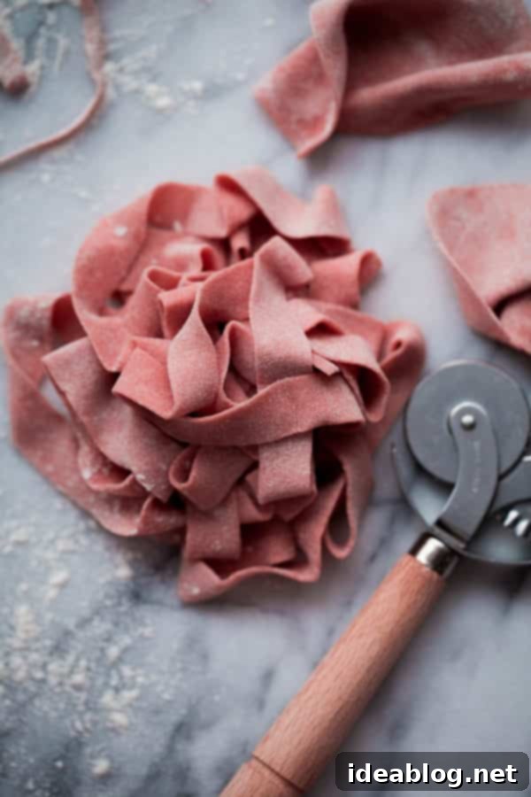 Homemade Pappardelle Pasta - a simple traditional egg pasta dough recipe made with all-purpose flour, semolina, and eggs! Made traditionally or naturally colored (pink!) with beet puree. #pasta #recipe #pappardelle #homemade #italian #abeautifulplate Homemade Pappardelle Pasta