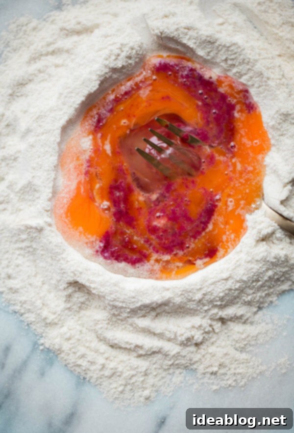 Homemade Pappardelle Pasta - a simple traditional egg pasta dough recipe made with all-purpose flour, semolina, and eggs! Made traditionally or naturally colored (pink!) with beet puree. #pasta #recipe #pappardelle #homemade #italian #abeautifulplate Homemade Pappardelle Pasta