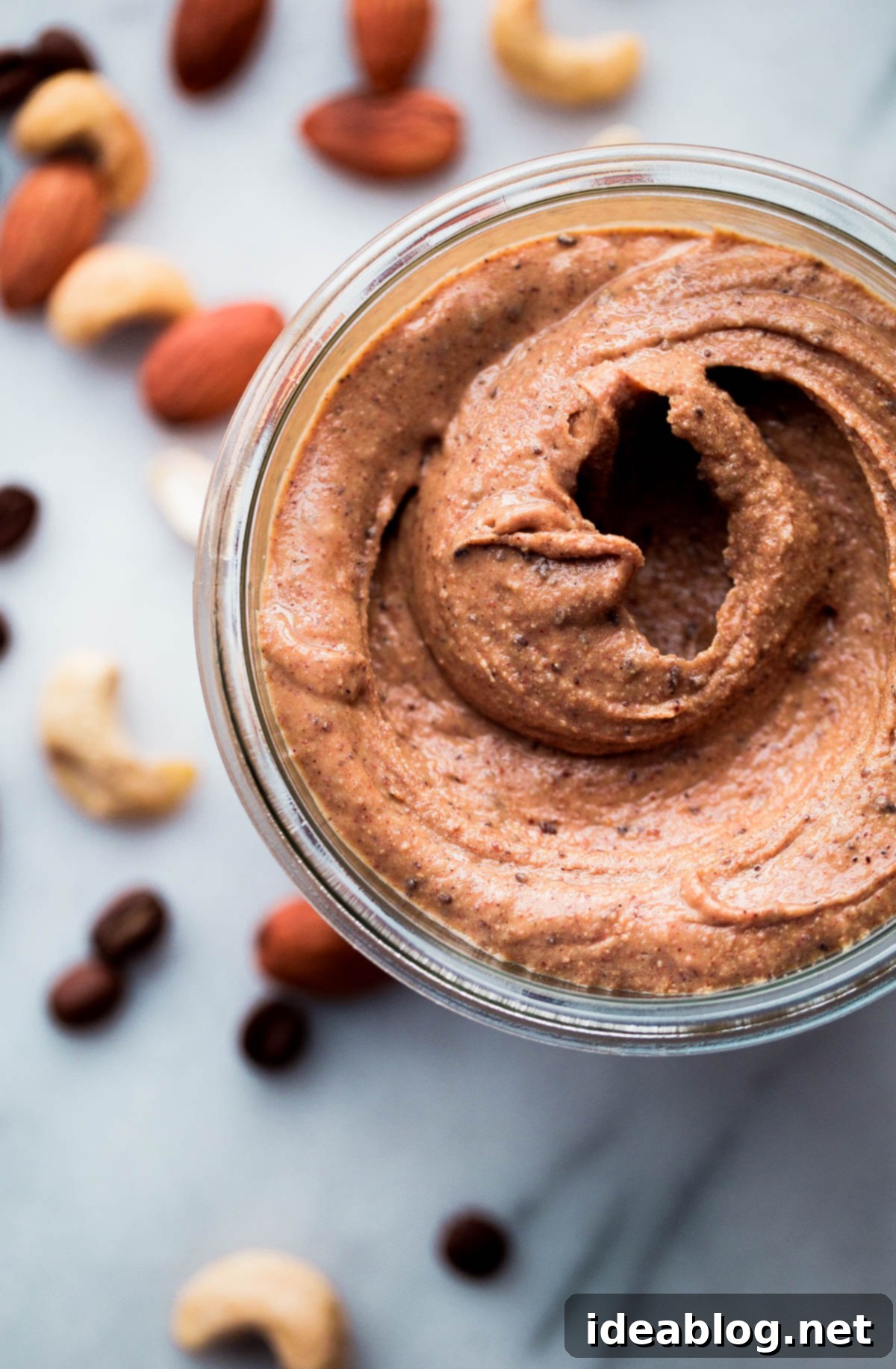 HOMEMADE Espresso Almond Cashew Butter. Almond cashew butter with a kick from espresso beans, vanilla, and a touch of maple syrup. Espresso Almond Cashew Butter