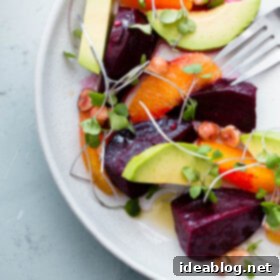 Roasted Beet, Orange and Avocado Salad 4 Roasted Beet Salad with Orange and Avocado. An EASY healthy salad recipe packed with healthy fats, texture, and nutrition!