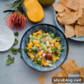 Sun-Kissed Mango Guacamole 2 Tropical Mango Guacamole. Traditional guacamole is given a tropical twist with juicy mango and jicama! Perfect appetizer for Cinco de Mayo.