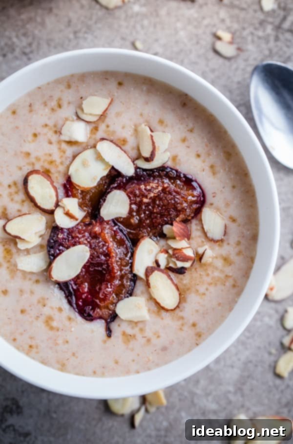 18 Scrumptious Brunch Recipes to Make Mom Smile 14 Creamy Broken Farro Porridge topped with roasted plums and almonds