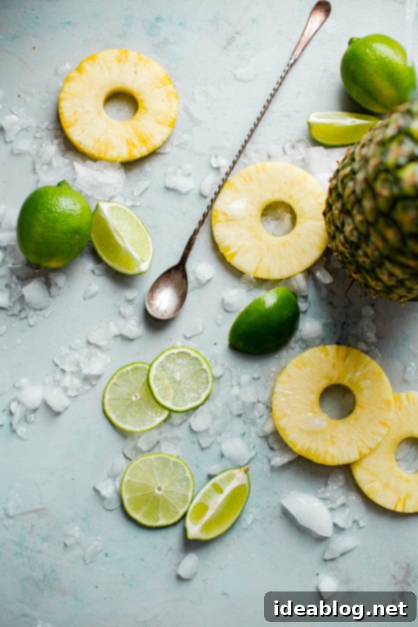 Spiced Pineapple Fizz 3 Sliced Pineapple and Lime Pieces