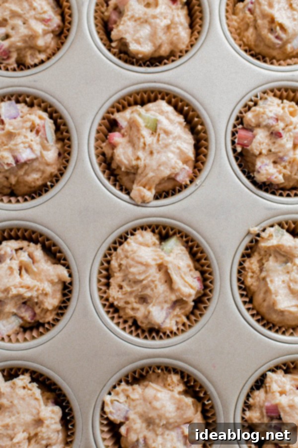 Sunshine Rhubarb Muffins 3 Rhubarb Muffin Batter in Muffin Tin
