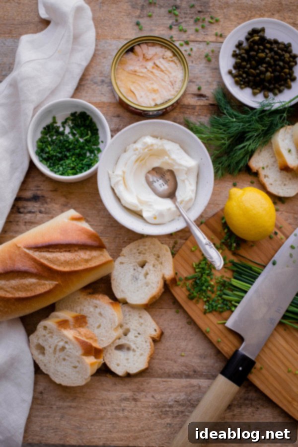 Tuna Crostini & Italian Antipasto Medley 3 Step-by-step image showcasing how to make creamy tuna crostini spread.