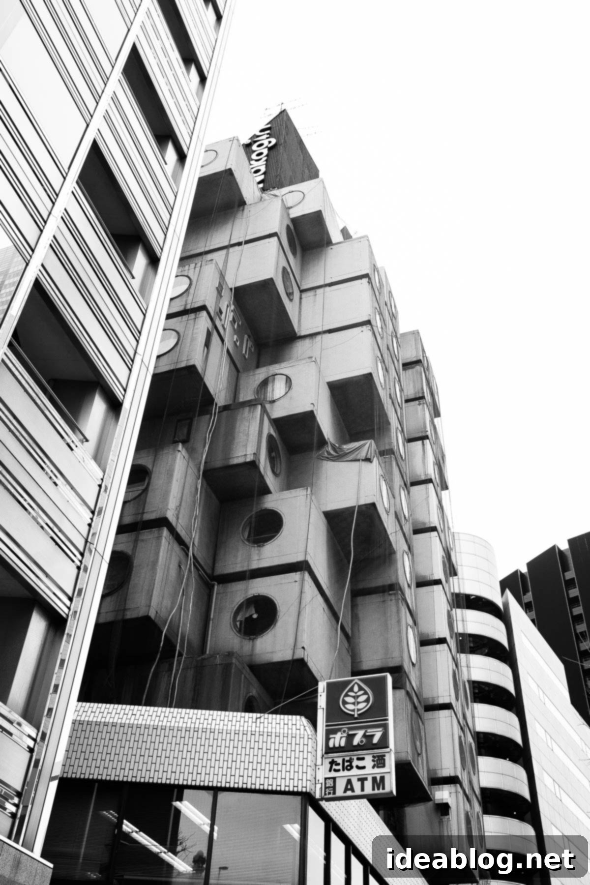 Tokyo: The Ultimate Guide 46 Nakagin Capsule Tower Black and White