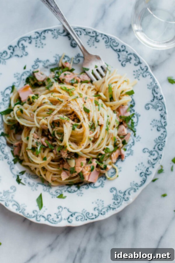 Tuna Pasta with Capers and Parsley - a fresh and EASY weeknight pasta recipe made with canned tuna! #pasta #recipe #abeautifulplate #italianrecipes #tunafish Tuna Fish Pasta