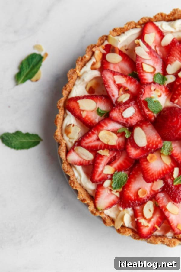 Luscious Strawberry Mascarpone Tart 3 No Bake Strawberry Mascarpone Tart, close up view of filling and crust