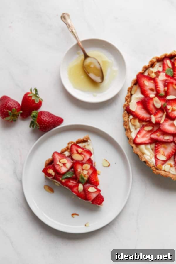 Luscious Strawberry Mascarpone Tart 8 No Bake Strawberry Tart, close up of layered strawberry slices