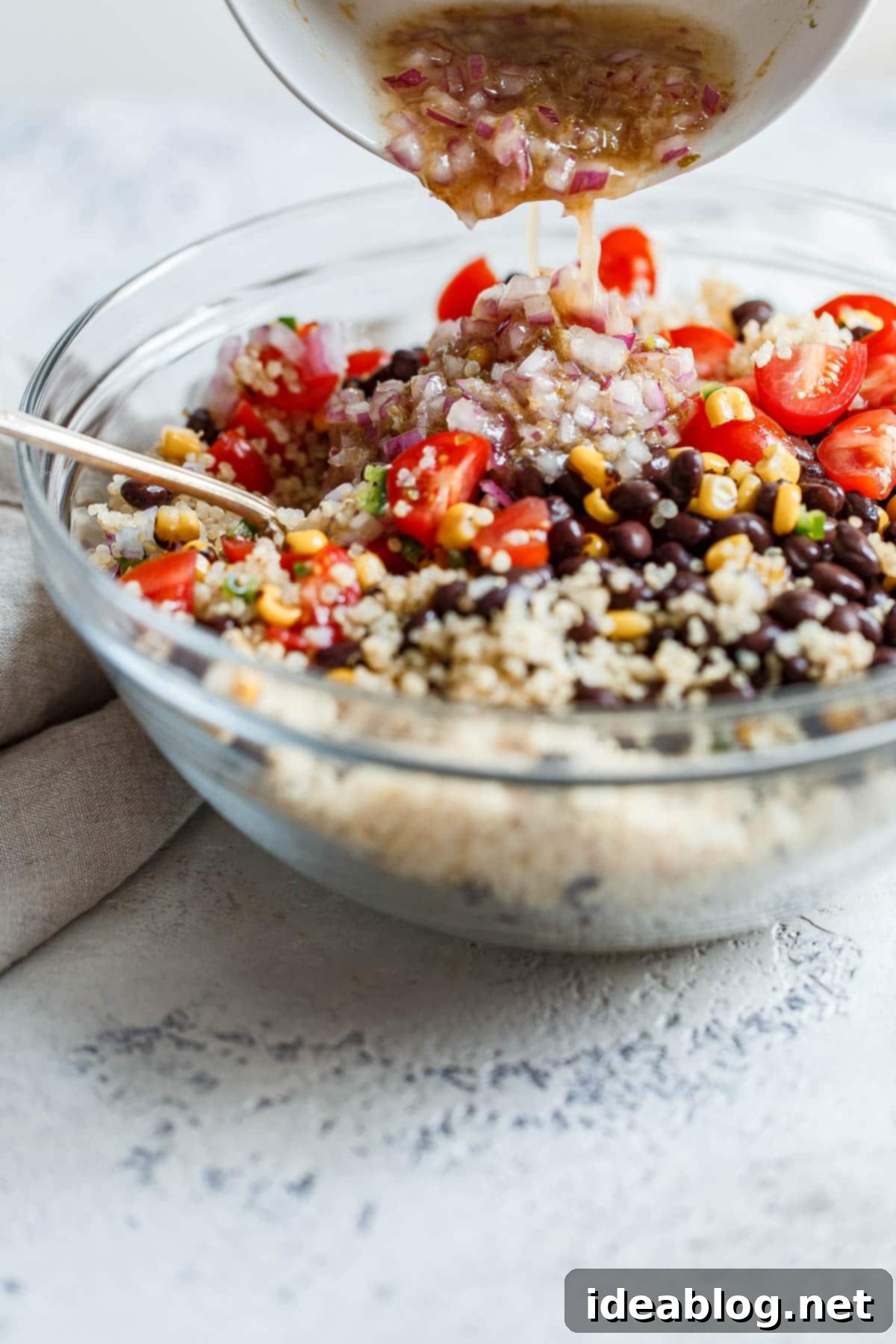 Fiesta Quinoa Power Bowl 5 Side view of the Southwest Quinoa Salad in a serving bowl