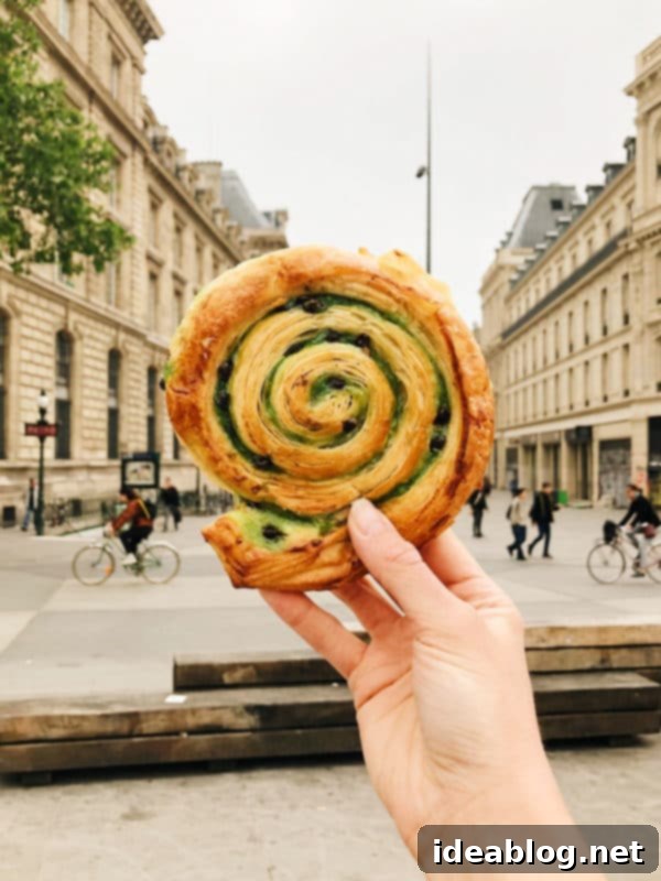 The Taste of Paris: Your Dining Companion 14 A close-up of Du Pain Et Des Idees' famous Pistachio Escargot pastry.