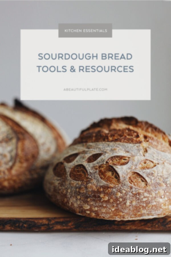 A Comprehensive Guide to Making Homemade Sourdough Bread at Home: Discover everything you need to bake exceptional sourdough – an extensive and detailed guide to my favorite sourdough bread tools and invaluable resources. Freshly baked homemade sourdough bread, perfectly crusted and scored