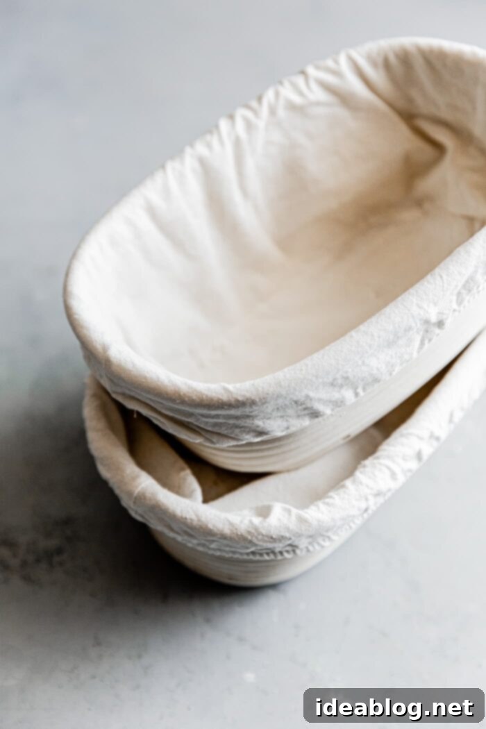 Bake Your Best Sourdough: Essential Tools and Guides 10 A pair of oval bannetons, dusted and ready for proofing dough