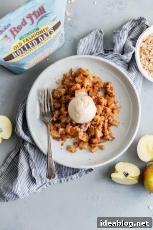 Rustic Apple Hazelnut Crumble 9 Serving of Apple Hazelnut Crisp with vanilla ice cream