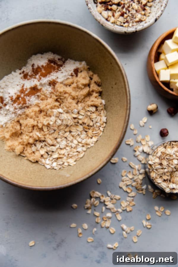 Rustic Apple Hazelnut Crumble 4 Crisp Topping Ingredients in Mixing Bowl