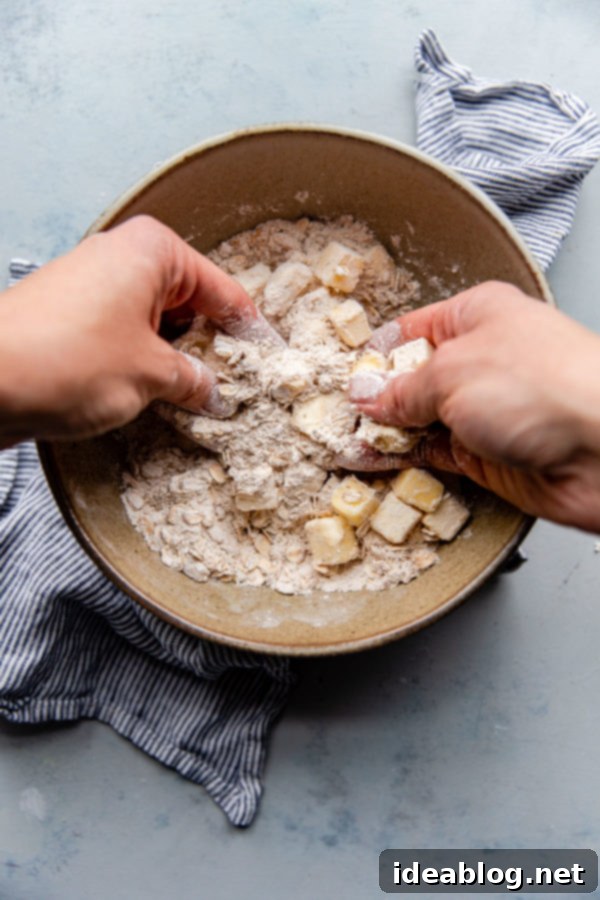 Rustic Apple Hazelnut Crumble 6 Crisp Topping Ingredients mixed with Hazelnuts in a Bowl