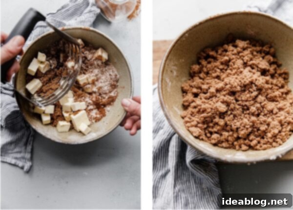 Harvest Spice Coffee Cake with Creamy Pumpkin Swirl 13 Coffee Cake Crumb Topping ingredients mixed with cold butter.
