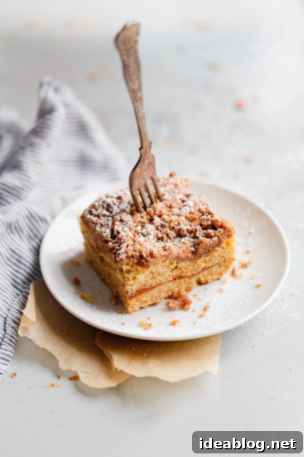 Harvest Spice Coffee Cake with Creamy Pumpkin Swirl 3 Two slices of Spiced Coffee Cake with Pumpkin Butter on a plate, highlighting the rich streusel topping and golden cake.