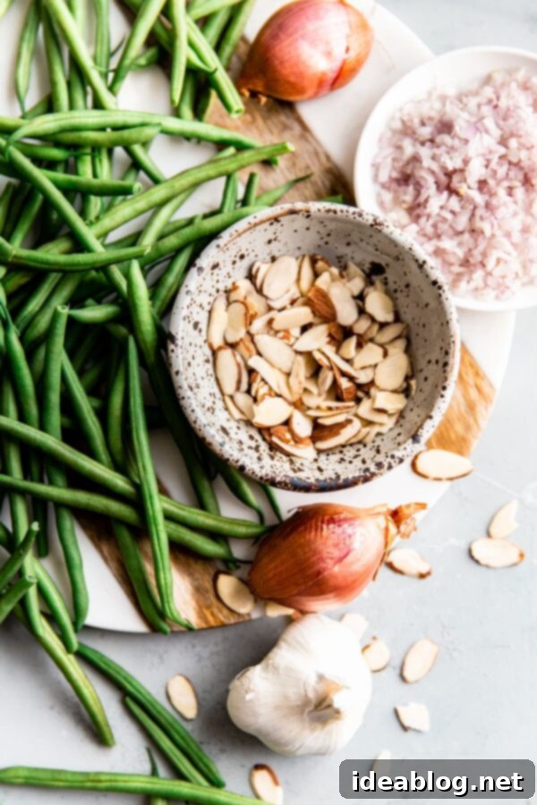 Fresh and Vibrant Green Beans Almondine Ingredients Close-up of Green Beans Almondine ingredients before cooking