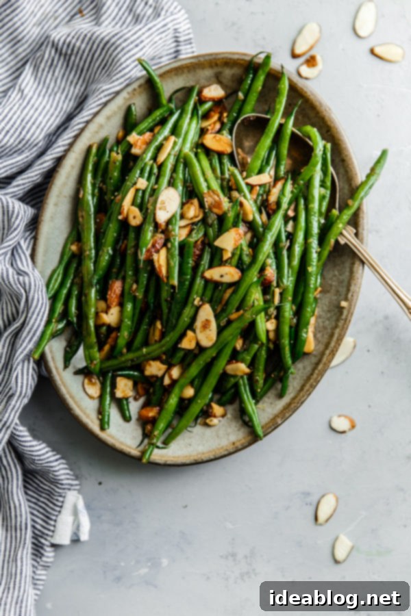 Perfectly Plated Green Beans Almondine Side Dish Plated Green Beans Almondine ready to serve