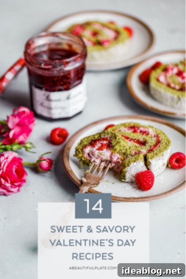 Valentine's Delights: 14 Sweet & Savory Creations 2 Matcha Raspberry Roll Cake, a sweet Valentine's Day dessert idea