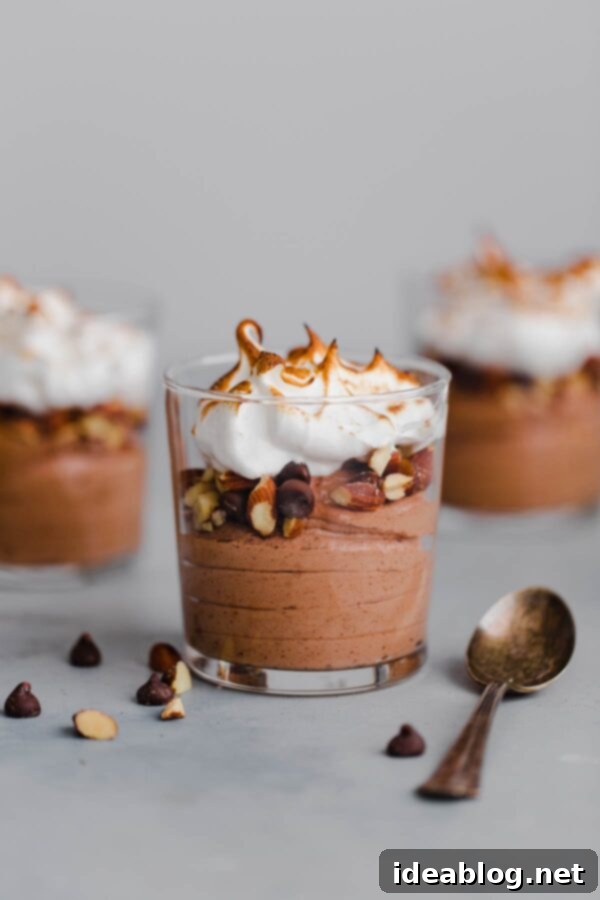 Valentine's Delights: 14 Sweet & Savory Creations 13 Easy Chocolate Mousse in a glass cup with meringue topping